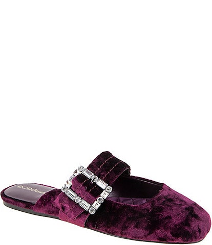 BCBGeneration Hope Velvet Rhinestone Buckle Ballet Mules