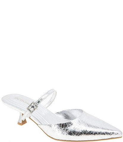 BCBGeneration Katalina Crinkle Metallic Rhinestone Buckle Mules