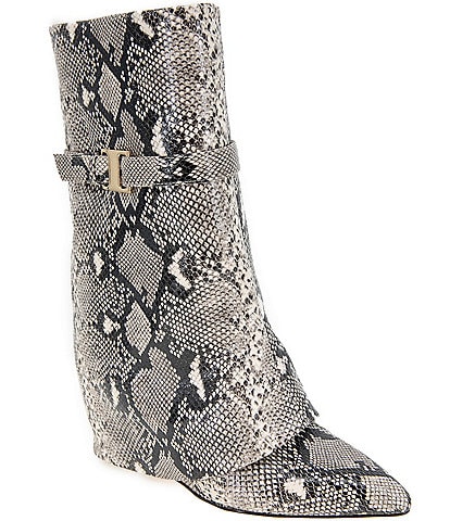 BCBGeneration Rinzy Snake Print Fold Over Mid Boots