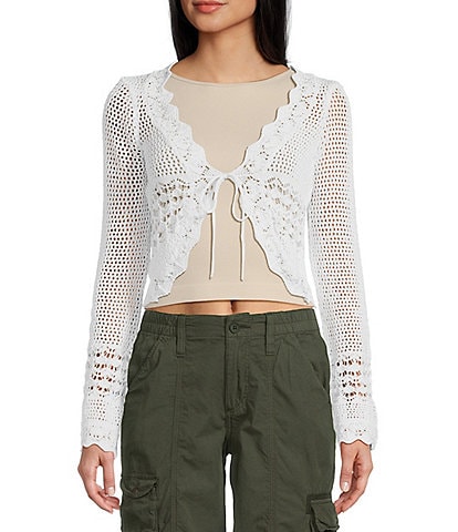 BDG Urban Outfitters Crochet Tie Front Cropped Cardigan