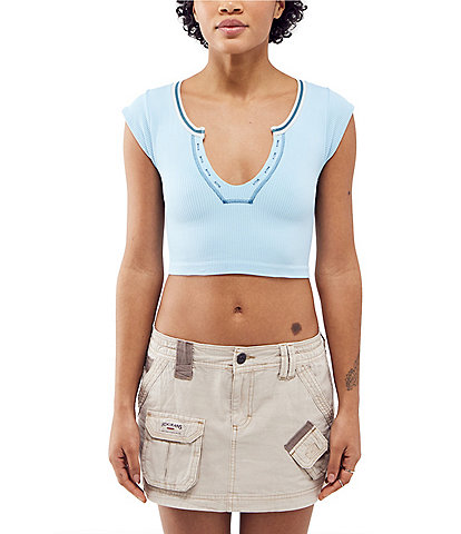 BDG Urban Outfitters Going For Gold Short Sleeve Fitted Crop Top