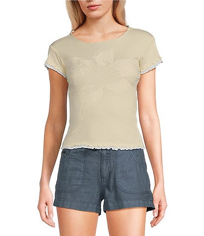 BDG Urban Outfitters Knit Short Sleeve Flower Frill Baby Graphic T-Shirt