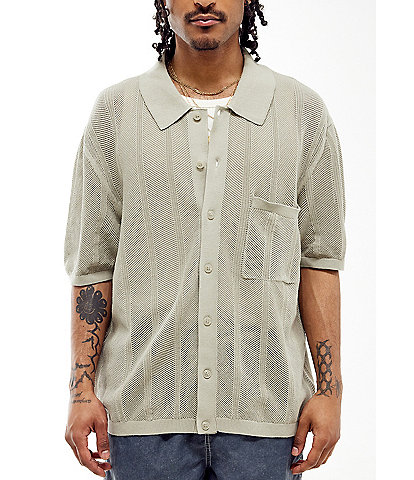 BDG Urban Outfitters Knitted Button-Front Short Sleeve Shirt