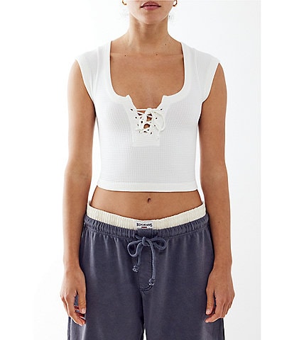 BDG Urban Outfitters Knockout Cap Sleeve Lace-Up Front Crop Top