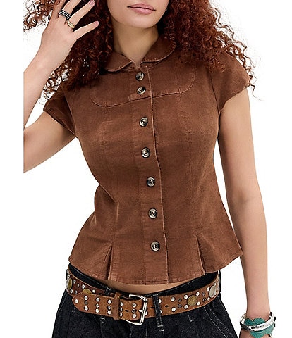 BDG Urban Outfitters Lyn Cap Sleeve Corduroy Blouse