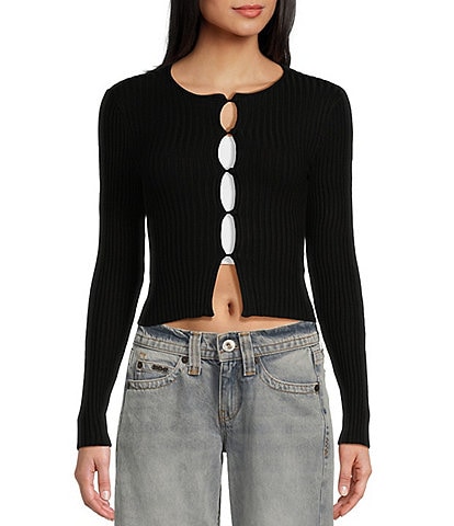 BDG Urban Outfitters Peyton Long Sleeve Button-Front Cut-Out Top