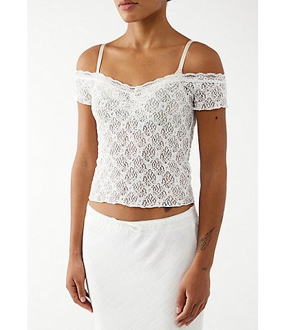 BDG Urban Outfitters Rhia Lace Off-The-Shoulder Short Sleeve Top