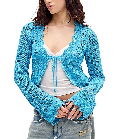BDG Urban Outfitters Tie Front Long Sleeve Crocheted Cardigan