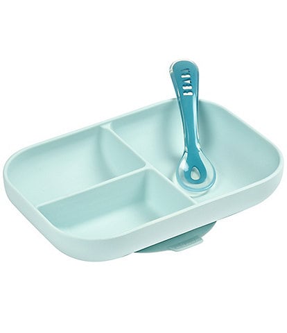 BEABA Divided Silicone Plate and Spoon Feeding Set