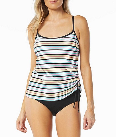 Beach House Bridget Pique Multi Stripe Shirred Side Underwire Tankini Swim Top & Chloe High Waisted Bikini Swim Bottom