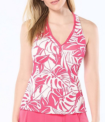 Beach House Claire Printed Racerback V-Neck Snap Front Tankini Swim Top