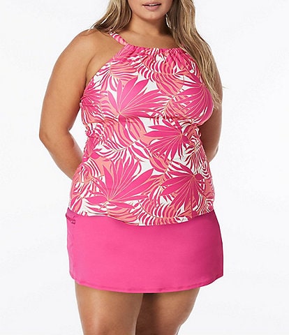 Beach House Plus Size Blair Palm Print Tankini Swim Top & Paloma Beach Solids Emma Swim Skort