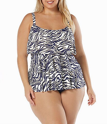 Beach House Plus Size Wild Tiger Print Ruffled Jane Tankini Swim Top & Paloma Beach High Waisted Chloe Bikini Swim Bottom