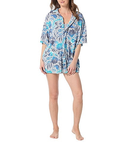 Beach House Samoan Floral Harper Button Front Shirt Swim Cover-Up