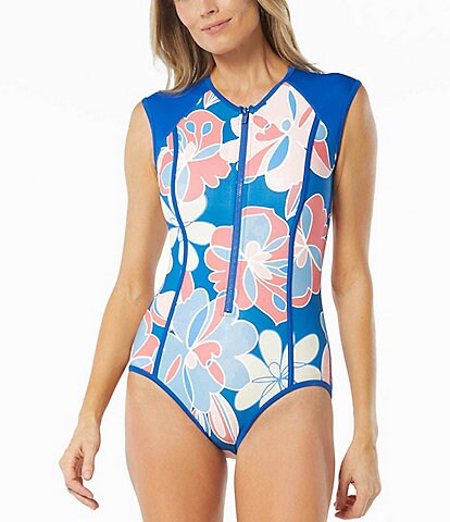 Beach House Sport Sea Lily Endurance Zip Front Cap Sleeve One Piece Swimsuit