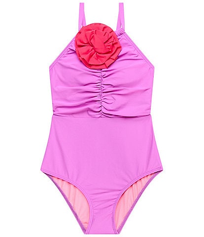 Beach Lingo Big Girls 7-16 Halter Rosette Trend One-Piece Swimsuit