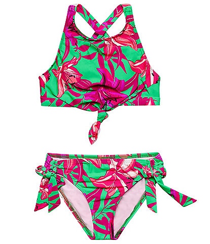 Beach Lingo Big Girls 7-16 High Neck Floral Rem Cup Tie & Hipster Bottom Two-Piece Swimsuit