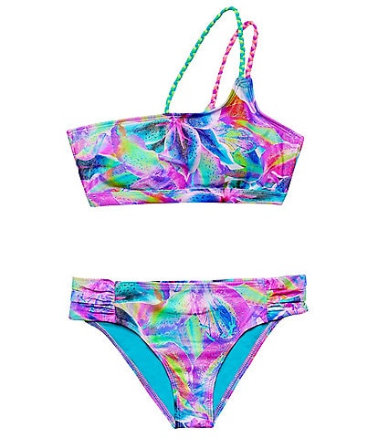 Beach Lingo Big Girls 7-16 Printed One-Shoulder Halter Top & Hipster Bottom Two-Piece Swimsuit