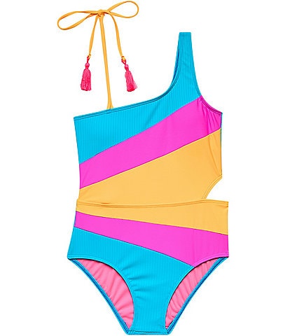 Beach Lingo Big Girls Rays for Days Color-Block Cutout One Shoulder One-Piece Swimsuit
