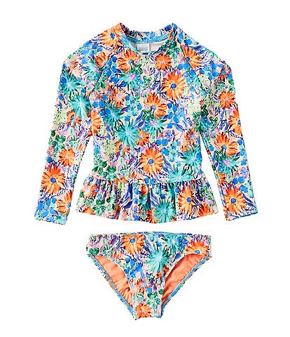 Beach Lingo Little Girls 2T-7 Raglan-Sleeve Rashguard Top & Ruffle-Trimmed Hipster Bottom Two-Piece Swimsuit