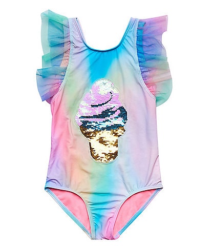 Beach Lingo Little Girls 2T-7 Sequin-Embellished Ice Cream Rainbow-Tie-Dye One-Piece Swimsuit