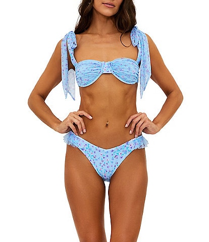 Beach Riot Drea Ruched Mesh Underwire Tie Shoulder Swim Top & Side Cheeky Swim Bottom