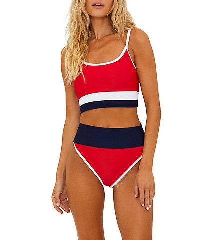 Beach Riot Eva Ribbed Color Block Bandeau Swim Top & Emmy Color Block High Waisted Swim Bottom