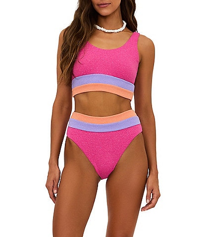 Beach Riot Mackenzie Metallic Colorblock Scoop Swim Top & High Waist Swim Bottom