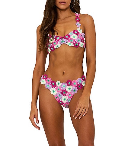 Beach Riot Shannon Crochet Flower Applique Bralette Swim Top & Kaylin Crochet Floral Applique Swim Bottom