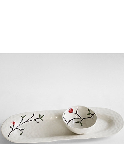 Beatriz Ball Ceramic Bird on Branch Mini Bowl and Platter, Set of 2