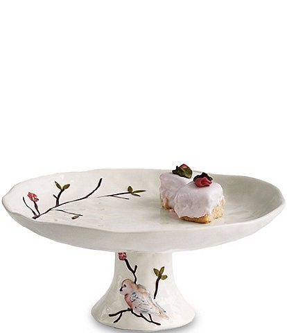 Beatriz Ball Ceramic Bird on Branch Pedestal Cake Plate
