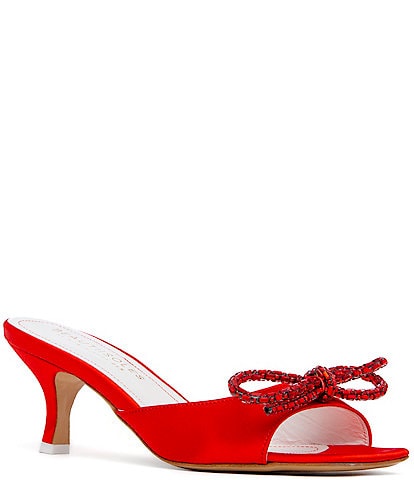 BEAUTIISOLES Eva Satin Rhinestone Embellished Bow Slide Dress Sandals