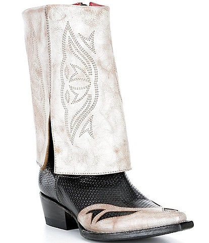 Bed Stu Blind Distressed Embossed Leather Foldover Tall Western Boots