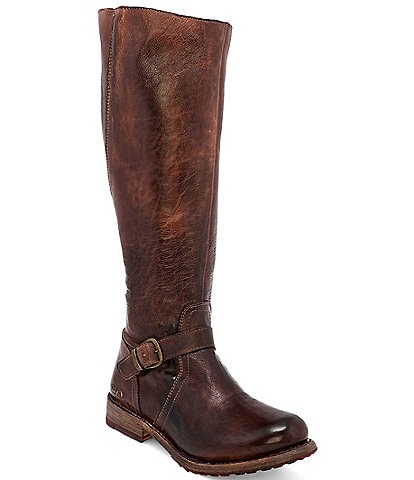 Bed Stu Glaye Buckle Detail Wide Calf Tall Leather Block Heel Boots