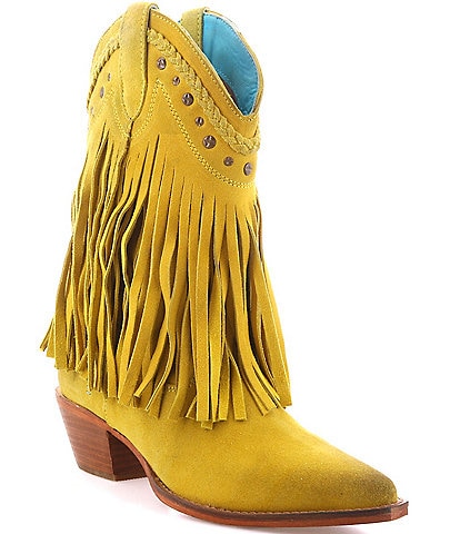 Roan Setup Suede Fringe Block Heel Western Boots