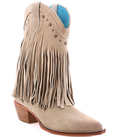 Roan Setup Suede Fringe Block Heel Western Boots