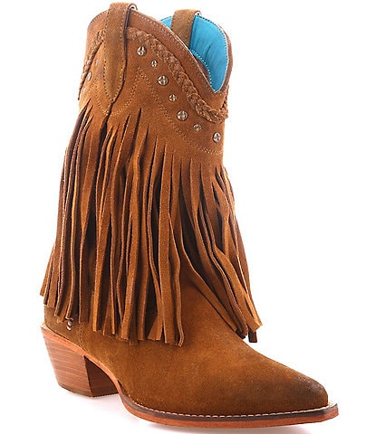 Roan Setup Suede Fringe Block Heel Western Boots