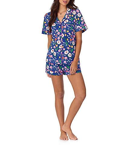 BedHead Organic Cotton Flower Market Print Short Sleeve Notch Collar Cotton Knit Shorty Pajama Set