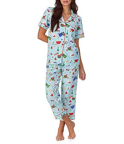 BedHead Organic Cotton Garden Grazing Print Short Sleeve Notch Collar Cropped Pajama Set