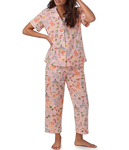 BedHead Pajamas Charming Charleston Print Short Sleeve Notch Collar Cropped Pant Pajama Set