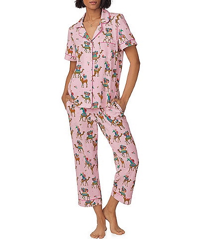 BedHead Pajamas Fancy Camels Print Short Sleeve Notch Collar Cropped Pajama Set