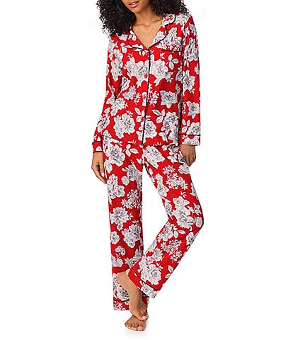 BedHead Pajamas Floral Long Sleeve Notch Collar Jersey Knit Holiday Pajama Set