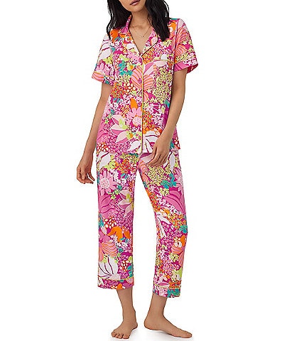 BedHead Pajamas Floral Print Knit Short Sleeve Cropped Pajama Set