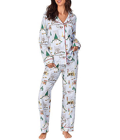 BedHead Pajamas Holiday in the City Long Sleeve Notch Collar Jersey Knit Holiday Pajama Set