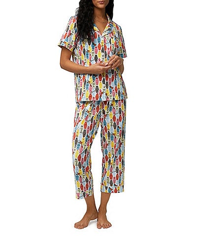 BedHead Pajamas Palm Print Short Sleeve Jersey Knit Cropped Pajama Set