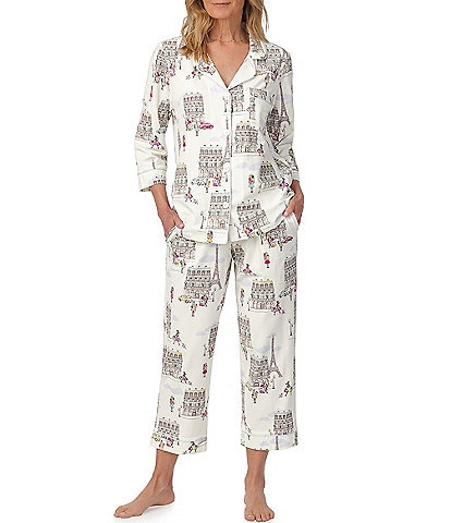 BedHead Pajamas Let's Go Shopping Knit 3/4 Sleeve Notch Collar Cropped Pajama Set