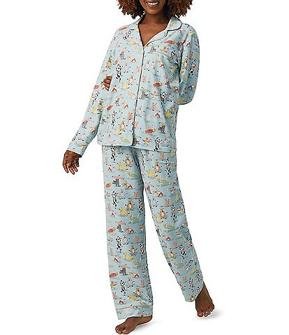 Bedhead Pajamas Long Sleeve Notch Collar Barnyard Jersey Knit Long Pant Pajama Set