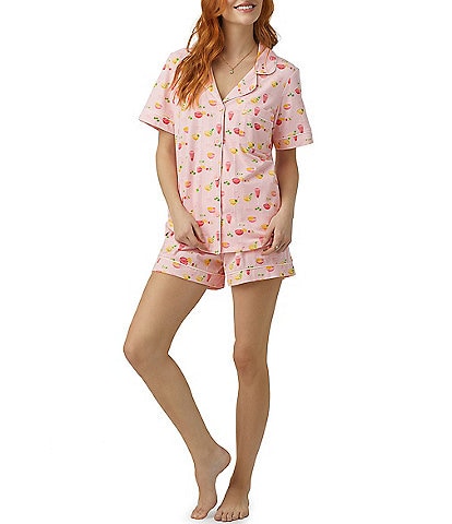 BedHead Pajamas Pink Mixology Short Sleeve Notch Collar Jersey Knit Shorty Pajama Set