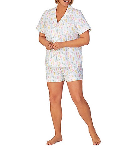 BedHead Pajamas Plus Size Bunny Print Short Sleeve Notch Collar Knit Shorty Pajama Set