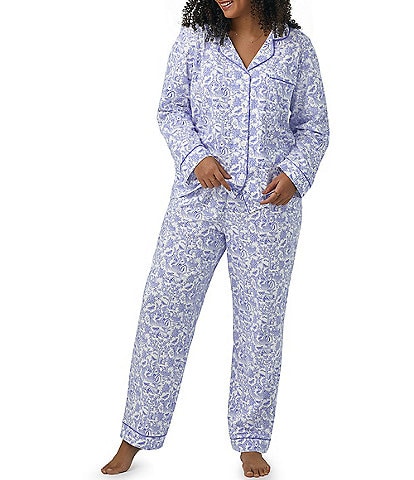 Bedhead Pajamas Plus Size Long Sleeve Notch Collar Fairytale Forest Jersey Knit Pajama Set